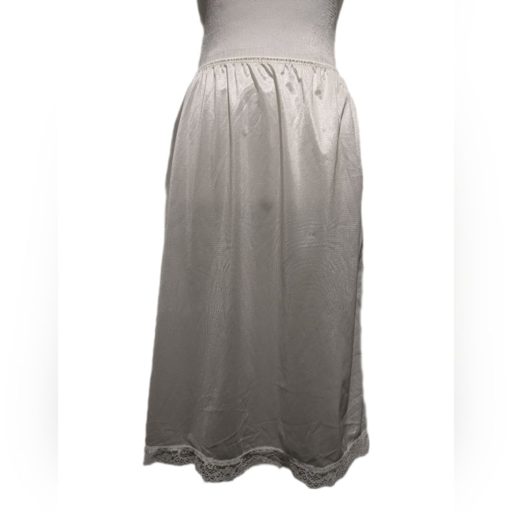Vintage Stretch Satin Lace Trim Cream Half Slip -L-